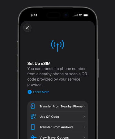 iPhone 17 Pro, front exterior, using the Set Up Cellular feature to easily transfer a phone number with eSIM