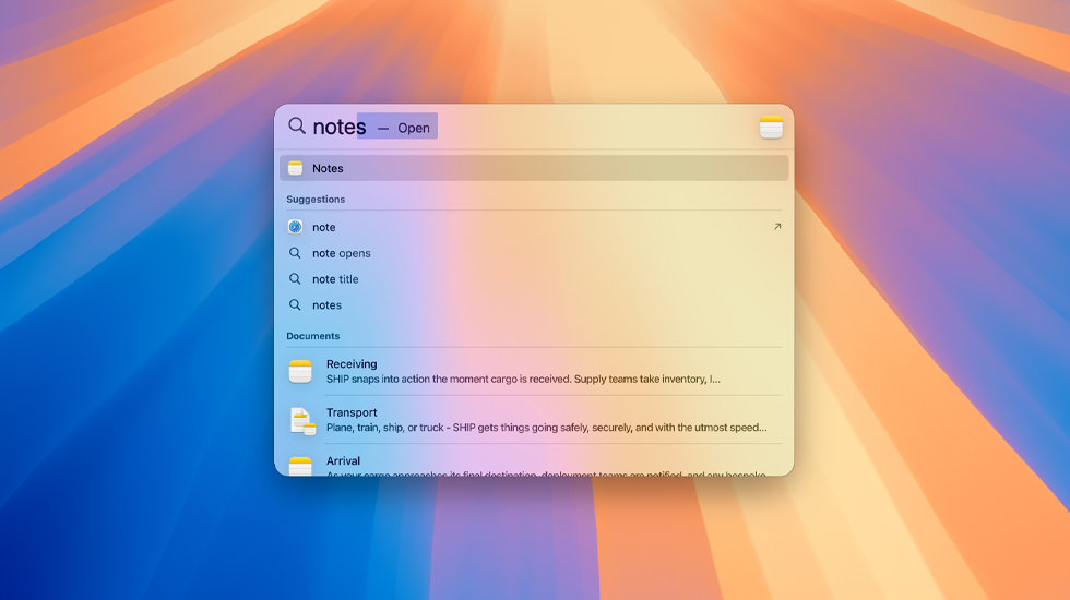 Pesquisa por notas no Spotlight.