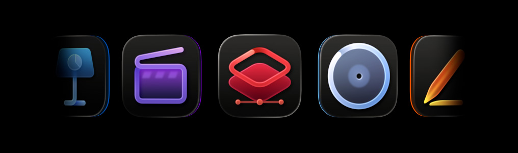 Apple Creator Studio app icons, Final Cut Pro, Pixelmator Pro, Logic Pro, Pages, Compressor, MainStage, Numbers, Motion, Freeform, Keynote