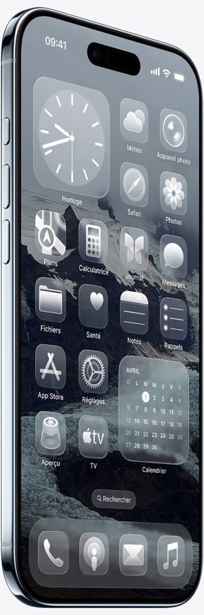 iPhone Air, face avant, vue latérale, bleu ciel, écran verrouillé, fonctionnalité de capture d’écran et événement dans Calendrier