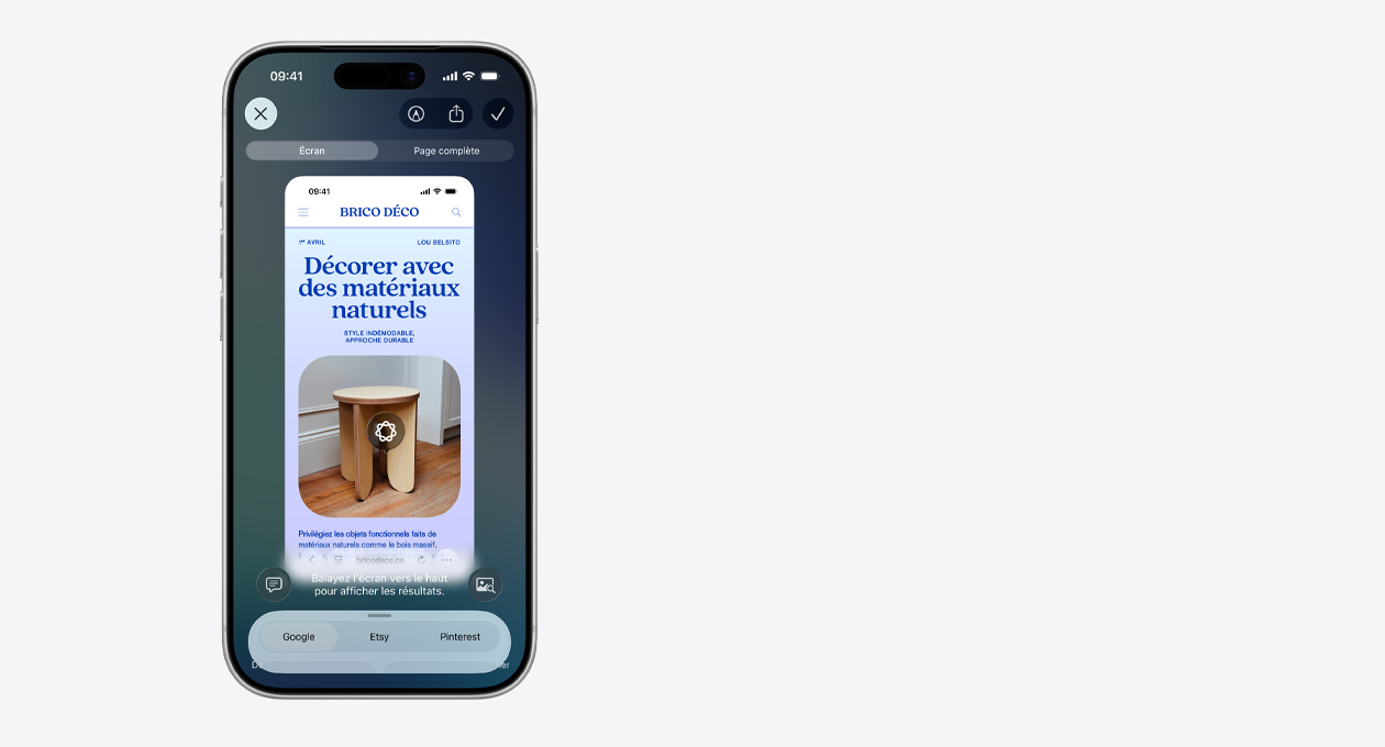 iPhone affichant sous forme de grille des images de plusieurs lampes champignons provenant d’Etsy, ainsi que des onglets Google et Pinterest