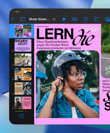 Ein Keynote Fenster öffnet sich, das die eleganten, überarbeiteten Steuerelemente zeigt.