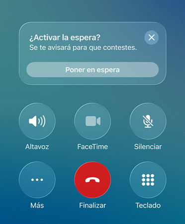 La app Teléfono con la prestación Asistente de Espera en uso