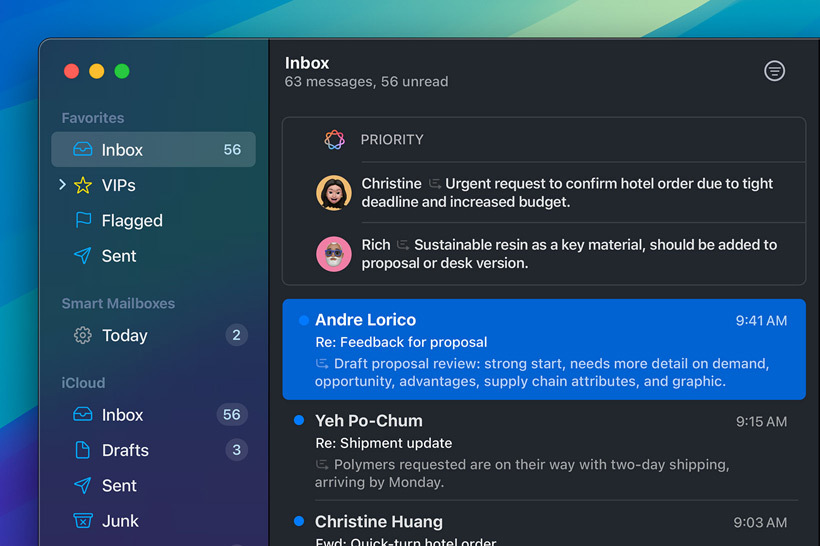 Apple Intelligence-funktionen Prioriterede beskeder i Mail-appen
