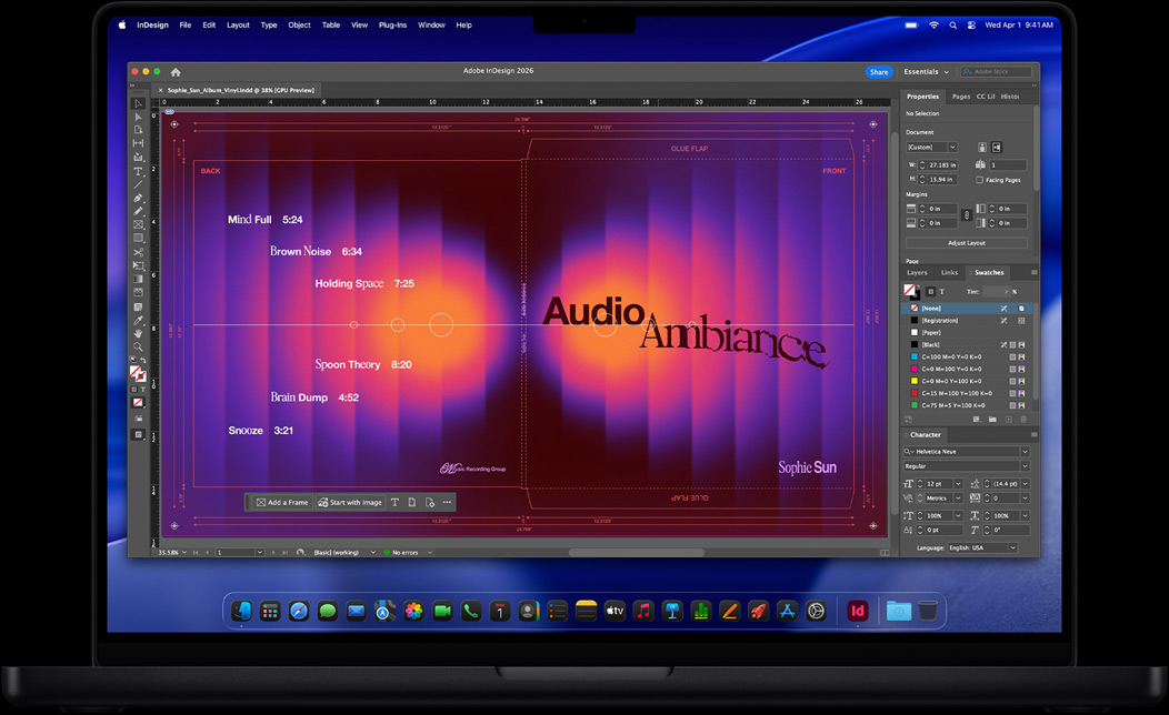 Écran de MacBook Pro affichant la pochette d’un disque vinyle créée avec Adobe InDesign