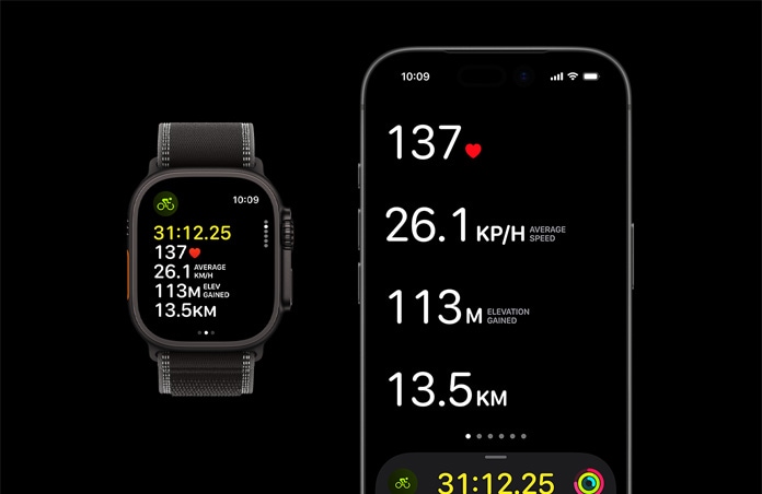 Apple Watch Ultra 3, μαύρο χρώμα, κάσα από τιτάνιο, λουράκι Trail Loop, μαύρο/ανθρακί χρώμα, iPhone, ενεργές μετρήσεις προπονήσεων ανοιχτές και στις δύο συσκευές