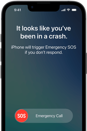 iPhone 17e, μπροστινή εξωτερική όψη, στρογγυλεμένες γωνίες, λειτουργία ανίχνευσης τροχαίου σε χρήση