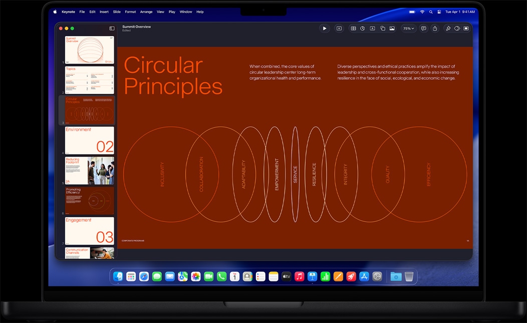 Οθόνη MacBook Pro με παρουσίαση Keynote που δημιουργήθηκε για μια επιχειρηματική σύνοδο κορυφής