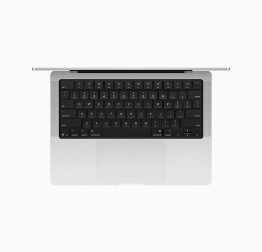 MacBook, warna Perak, interior atas, terbuka