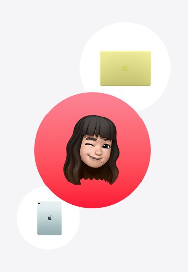 MacBook、iPad 圍繞著紅色圓圈中的 Memoji。