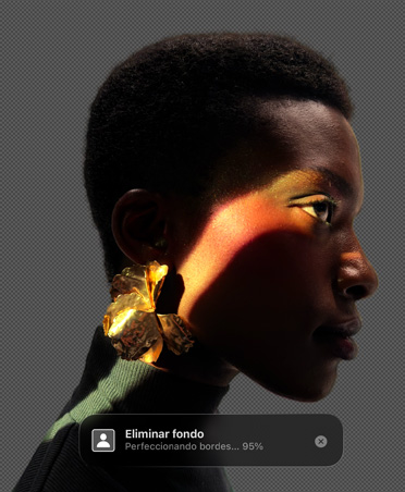 Interfaz de Pixelmator Pro en la que se ve a una persona de perfil, herramienta para eliminar fondos