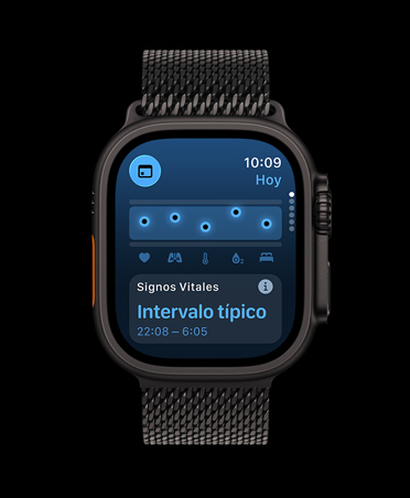 Apple Watch Ultra 3, black color, titanium case, Vitals app, chart scoring health, Overnight Vitals outliers notification, band, black Milanese Loop