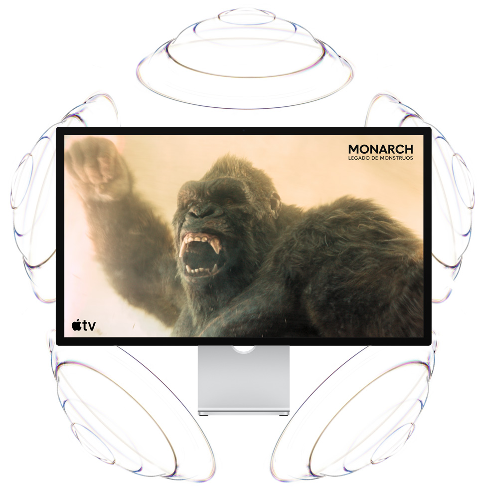 Anuncio de Apple TV, título: Monarch: legado de monstruos, King Kong sostiene un puño en alto y ruge