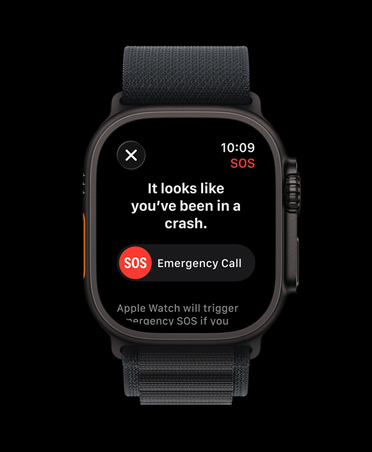 Apple Watch Ultra 3, black color, titanium case, crash detection notification, emergency call prompt, Apline Loop, black color