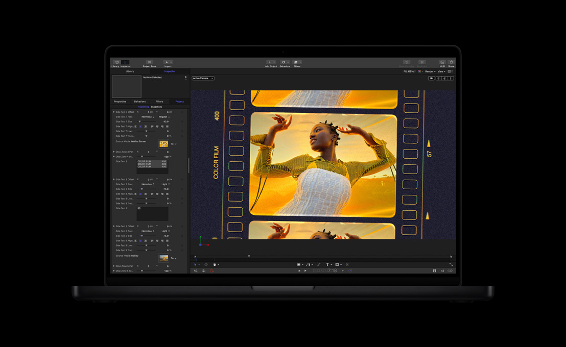 MacBook Pro 16, woman dancing over yellow and orange background
