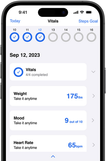 iPhone met de Corrie Health-app.