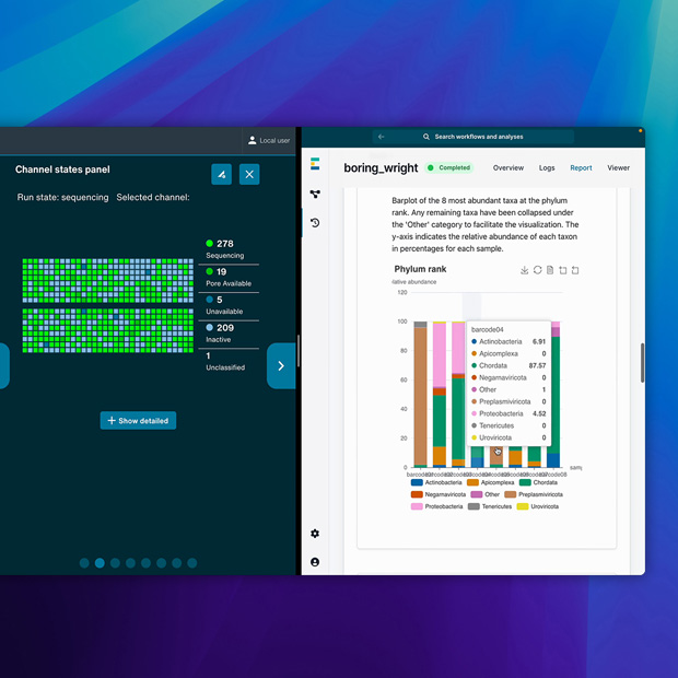 Programvare som viser Oxford Nanopore-appen.