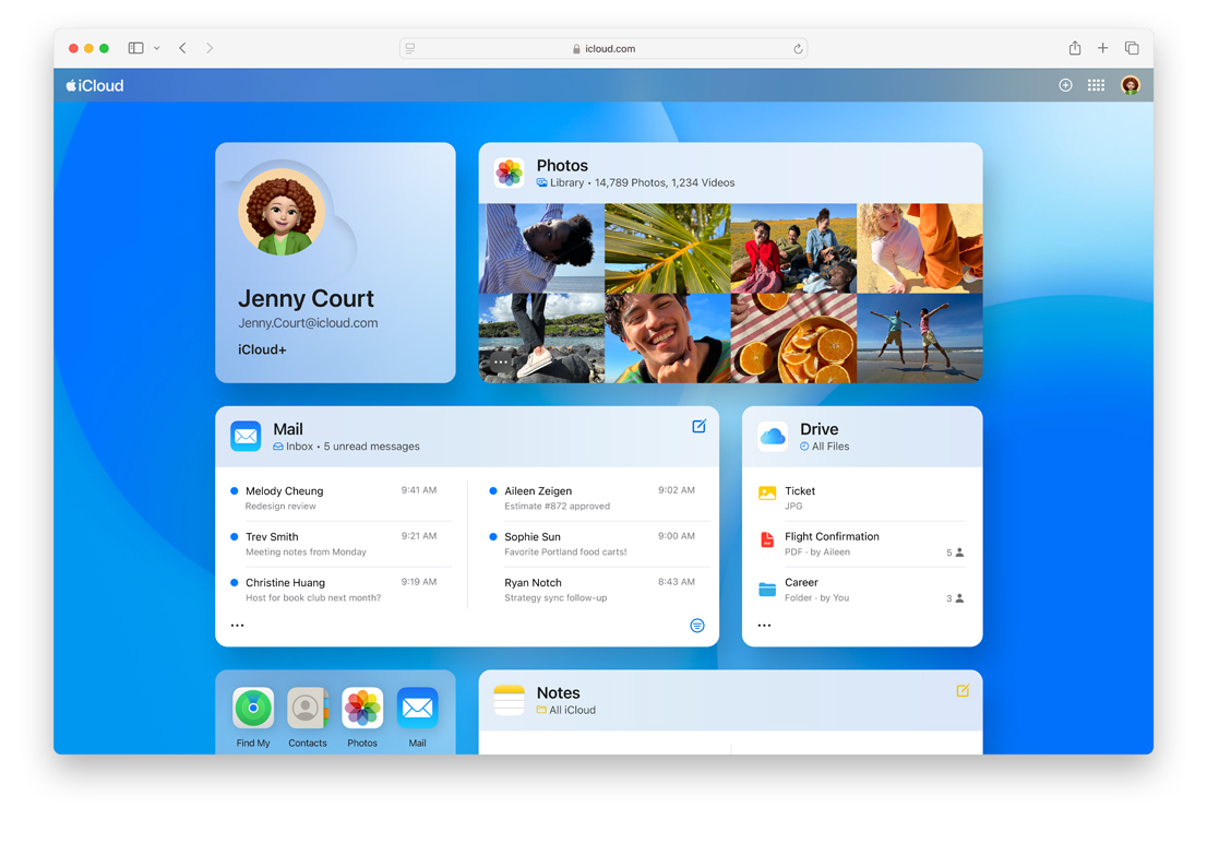 Skærm med iCloud.com
