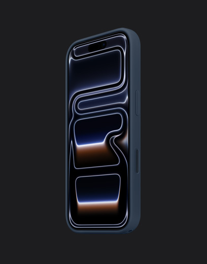 iPhone 17 Pro, etupuoli, värinä mustansininen, sekä laivastonsininen silikonikuori