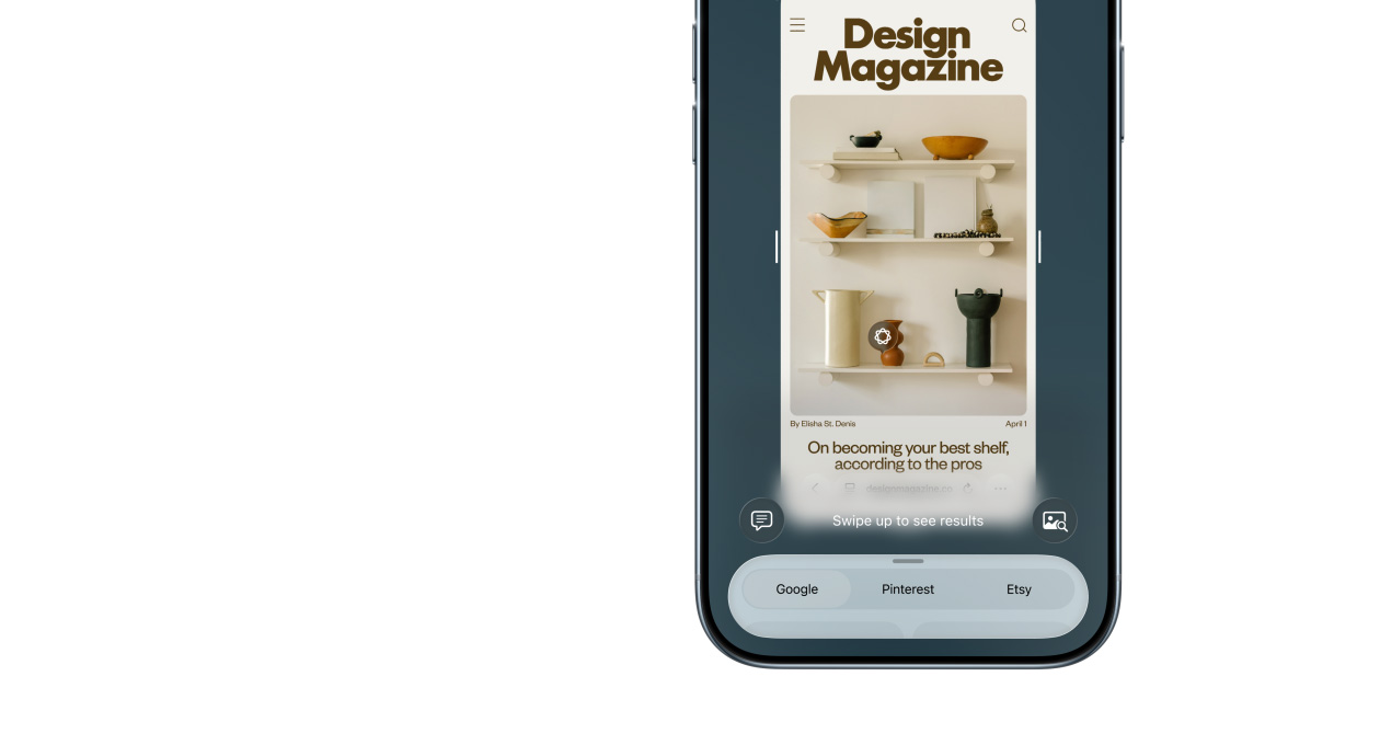 iPhone Air, sedd framifrån, funktionen visuell intelligens används, sidoknappar