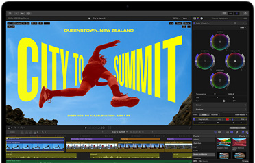 M5 칩 성능을 보여주기 위해 편집 중인 동영상을 띄운 MacBook Air 화면