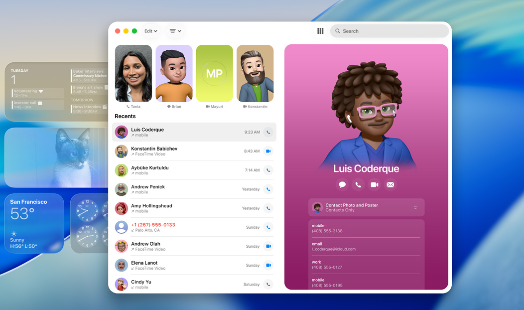 MacBook Pro, відкрито додаток «Телефон», показано контакт із нещодавнього дзвінка