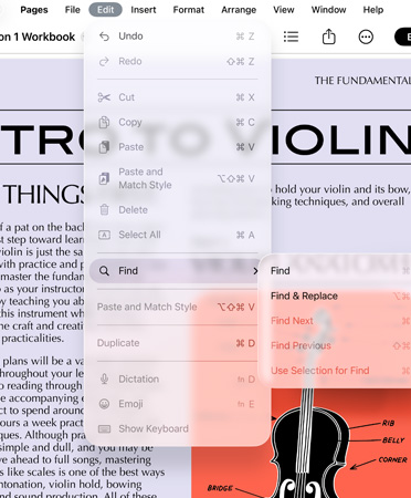 صورة عن قرب لشريط القائمة مع خيارات التراجع والإعادة والقص والنسخ واللصق والمزيد
